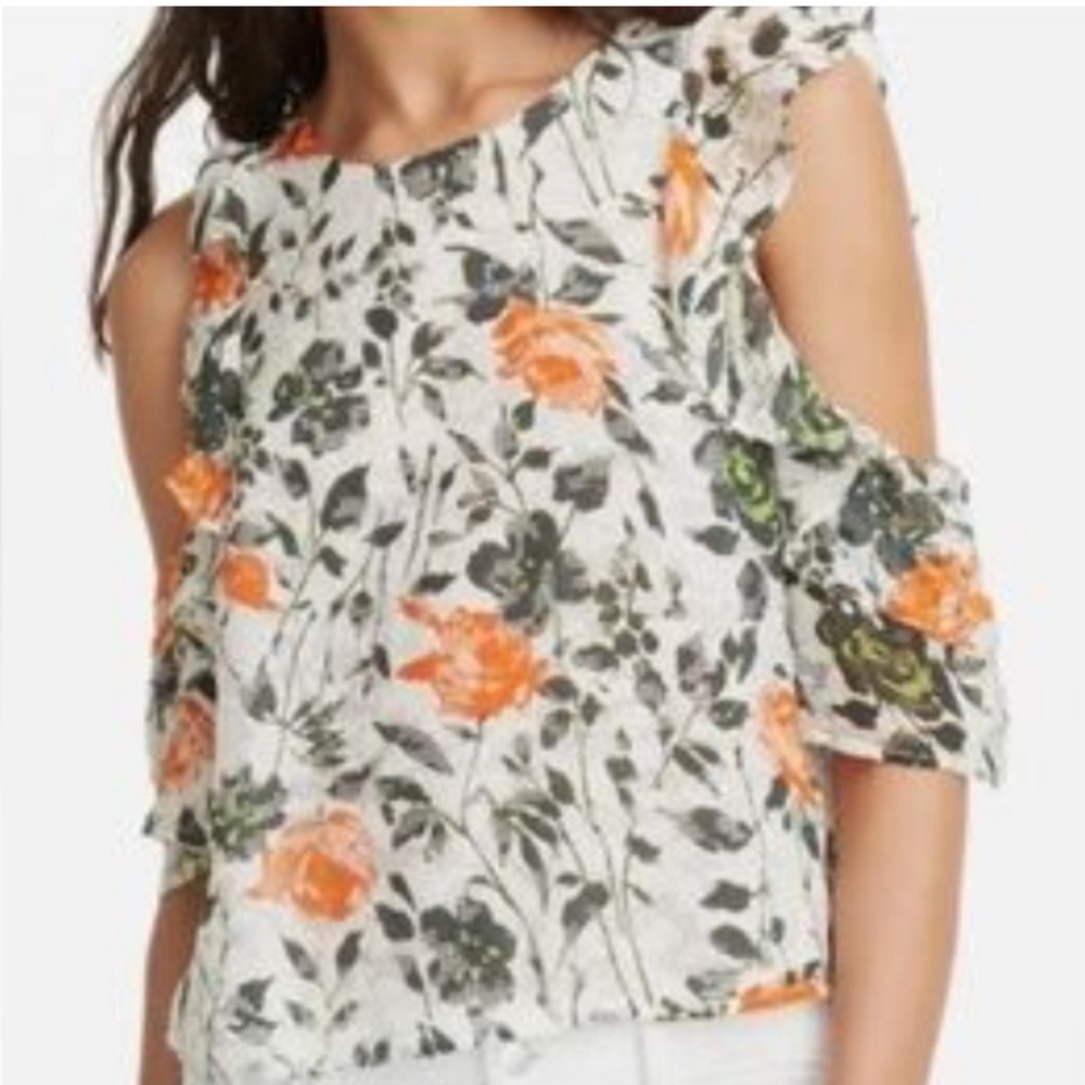Club Monaco Floral Ruffle Blouse White‎ and Orange Size Small